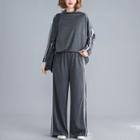 Set:striped Long-sleeve T-shirt + Wide-leg Pants Gray - One Size