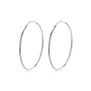 Sterling Silver Simple Fashion Geometric Round Earrings 50mm Silver - One Size