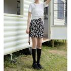 High-waist Floral Print Fitted Mini Skirt
