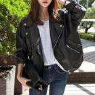 Faux Leather Side-zip Biker Jacket