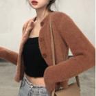 Fluffy Cropped Cardigan Brown - One Size