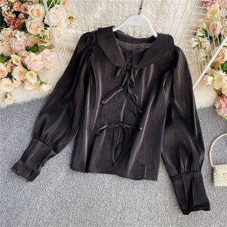 Plain Lapel Puff Long-sleeve Shirt