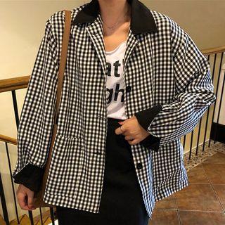 Plaid Single-breasted Jacket Plaid - Black & White - One Size