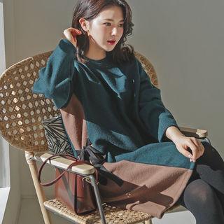 Beribboned Color-block Knit Dress
