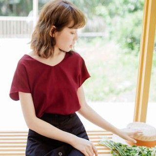 Batwing-sleeve V-neck Chiffon Top