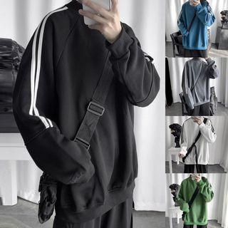High-neck Oversize Striped Sweatshirt