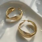 Twisted Layered Alloy Hoop Earring 1 Pair - 925 Silver Needle - Gold - One Size