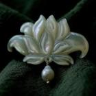 Lotus Shell Faux Pearl Brooch White - One Size
