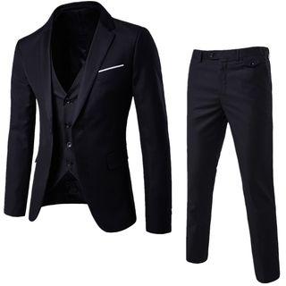 Set: Button Blazer + Vest + Slim-fit Dress Pants