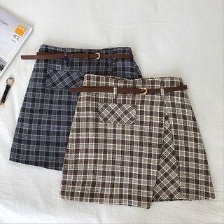 Asymmetric Mock Pocket High-waist Skirt With Belt