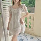 Short-sleeve Chiffon A-line Dress White - One Size