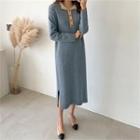 Contrast-collar Wool Blend Knit Dress