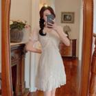 Sequined Lace Short-sleeve V-neck A-line Dress