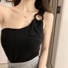 Single Shoulder Wrapped Plain Top / High-waist Split Hem Mermaid Skirt