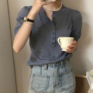Short-sleeve Half-button Knit Top