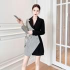 Houndstooth Panel Asymmetrical Mini A-line Blazer Dress