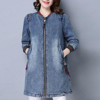 3/4-sleeve Long Denim Jacket