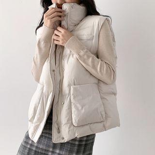 Mock-neck Plain Zip Sleeveless Coat