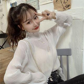 V-neck Knit Vest / Turtleneck Chiffon Long-sleeve Top