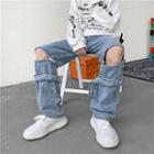 Zip-accent Washed Straight Leg Jeans