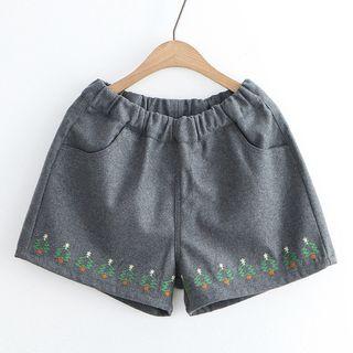 Christmas Tree Embroidered Shorts