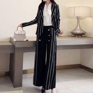 Set: Striped Blazer + Striped Wide Leg Pants