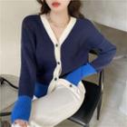 V-neck Color-block Cardigan As Figure - One Size