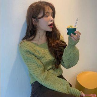 Long-sleeve Cable Knit Top As Shown In Figure - One Size