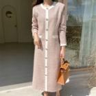 Contrast-trim Tweed Long Dress