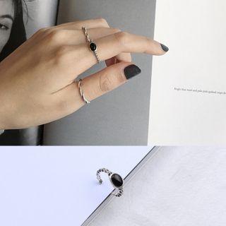 925 Sterling Silver Agate Open Ring Black - One Size