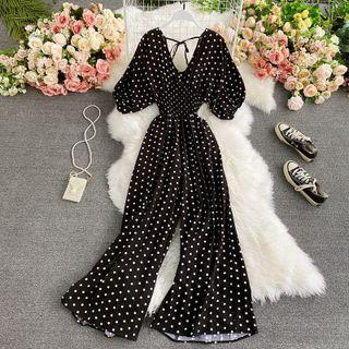 Puff Sleeve Dotted Jumpsuit