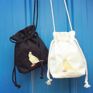 Bird Embroidered Drawstring Crossbody Bag