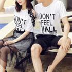 Couple Matching Lettering Short-sleeve T-shirt / Set: Lettering Short-sleeve T-shirt + Shorts / Set: Lettering Short-sleeve T-shirt Dress + Mesh Skirt