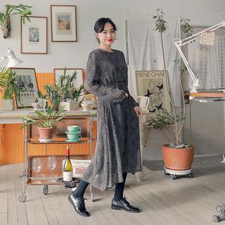 Gathered Pattern Chiffon Long Dress