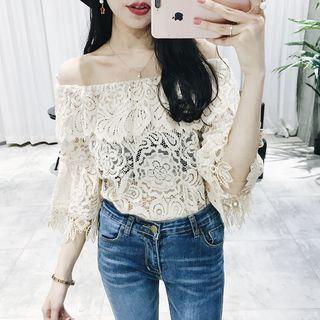 Off-shoulder 3/4 Sleeve Crochet Lace Top