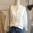 3/4-sleeve Floral Embroidered Blouse White - One Size