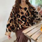 Leopard Print Oversized Knit Top As Shown In Figure - One Size