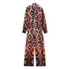 Long-sleeve Print Wide Leg Jumpsuit