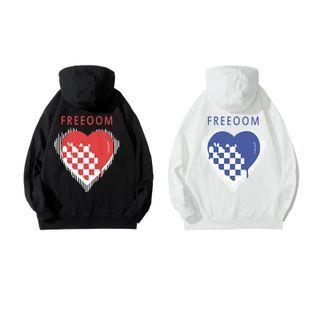 Long Sleeve Fleece Heart Print Hoodie