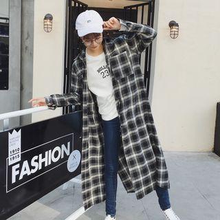 Long-sleeve Plaid Maxi Shirtdress