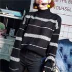 Striped Mock Neck Sweater Black - One Size