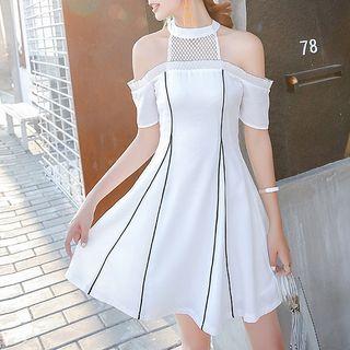 Cold Shoulder Lace Panel A-line Dress