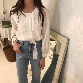 Long-sleeve Double-breasted Ruffled Top
