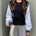 Mock Two-piece Round-neck Striped Long-sleeve Top