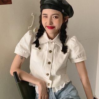 Lace Hem Short-sleeve Shirt White - One Size
