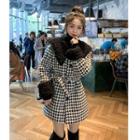 Faux Shearling Houndstooth Single Breasted Coat