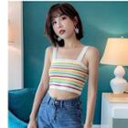 Striped Knitted Camisole Top Multicolor Stripes - White - One Size