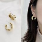 Alloy Open Hoop Earring 1 Pair - 925 Silver Stud - Gold - One Size