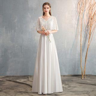 Cap-sleeve Rhinestone A-line Evening Gown