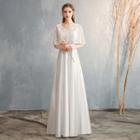 Cap-sleeve Rhinestone A-line Evening Gown